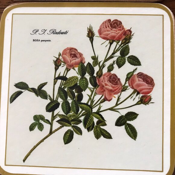 Vintage "Redoute Rose" Pimpernel Coasters Set of 6 Made In England Barware - Picture 5 of 11